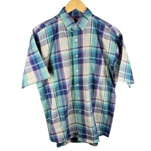 Crossbow Button Down Shirt Mens Multicolor Plaid Short Sleeve Pocket